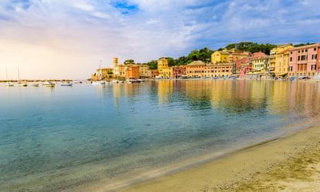 Sestri Levante - Paradise Bay of Silence with its boats and its lovely beach, Genoa in Liguria, Italy,