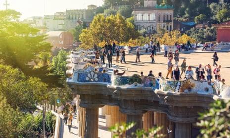 Visitors at Antoni Gaudí’s Park Güell, Barcelona, Spain